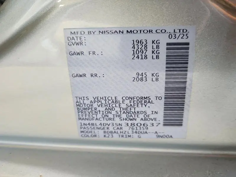 2025 NISSAN ALTIMA SV  
