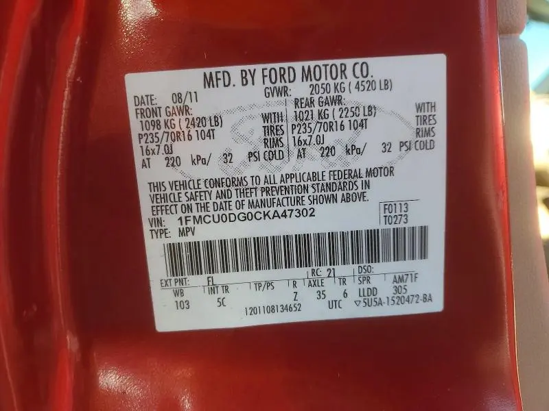 2012 FORD ESCAPE XLT  