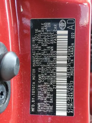 2016 TOYOTA COROLLA L  