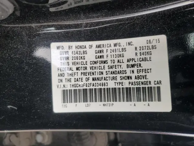 2015 HONDA ACCORD EXL  