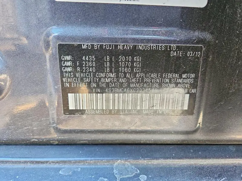 2012 SUBARU LEGACY 2.5I  