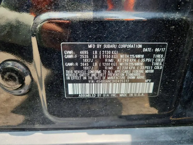 2017 SUBARU OUTBACK 2.5I LIMITED  
