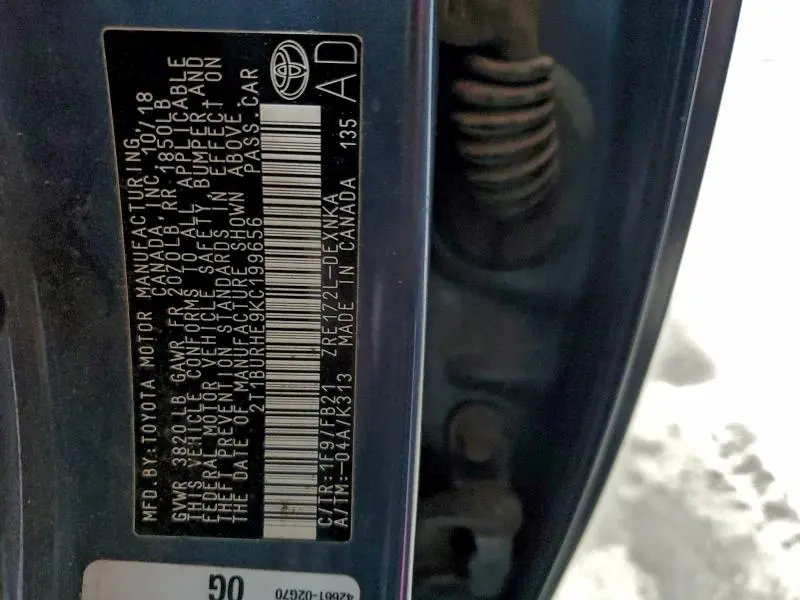 2019 TOYOTA COROLLA L  