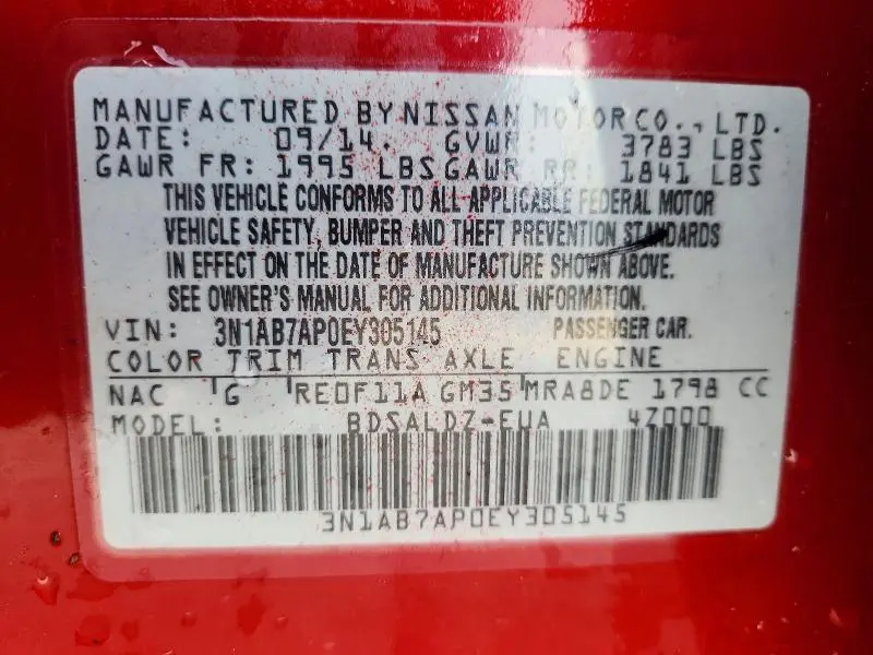 2014 NISSAN SENTRA SV  