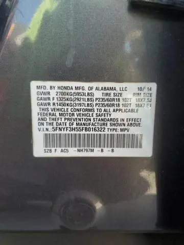 2015 HONDA PILOT EXL  