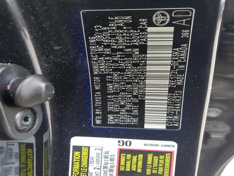 2014 TOYOTA COROLLA L  