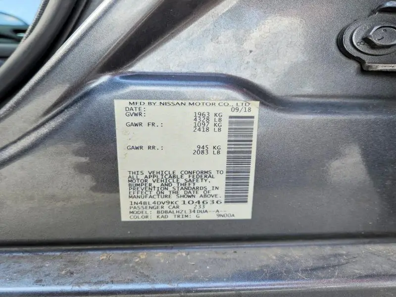 2019 NISSAN ALTIMA SV  