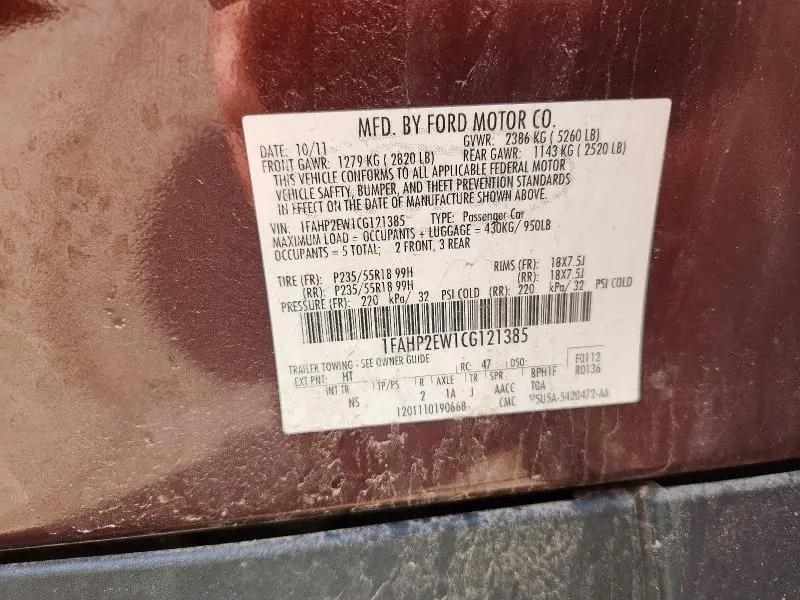 2012 FORD TAURUS SEL  