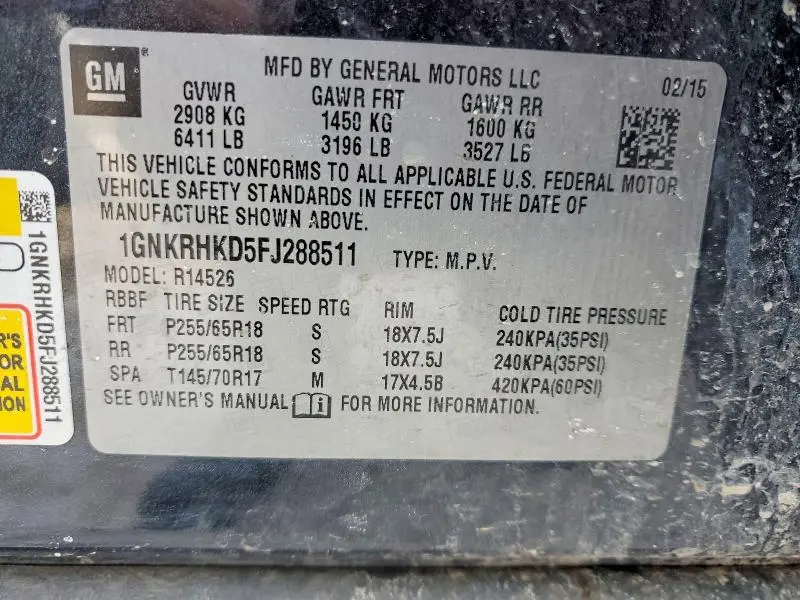 2015 CHEVROLET TRAVERSE LT  