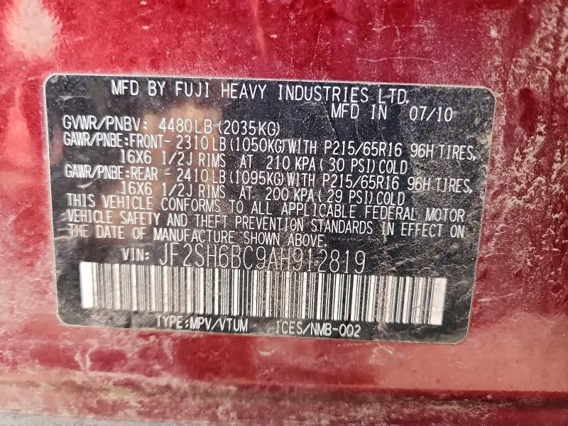 2010 SUBARU FORESTER XS  