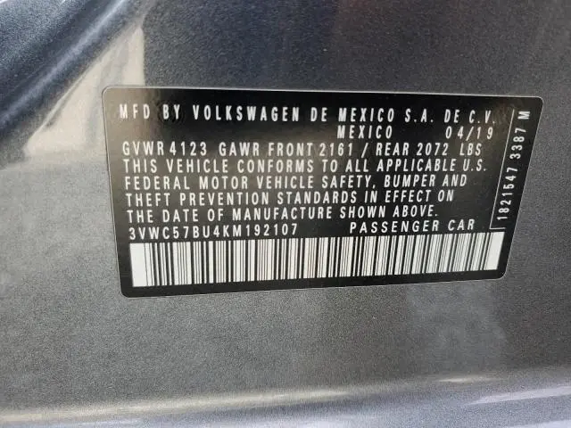 2019 VOLKSWAGEN JETTA S  