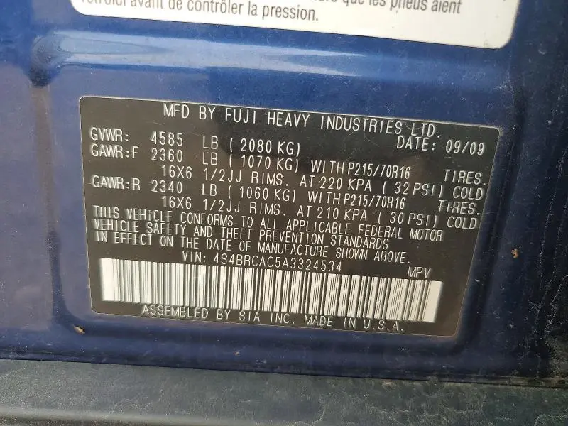 2010 SUBARU OUTBACK 2.5I  