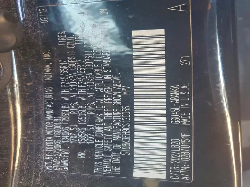 2012 TOYOTA HIGHLANDER BASE  