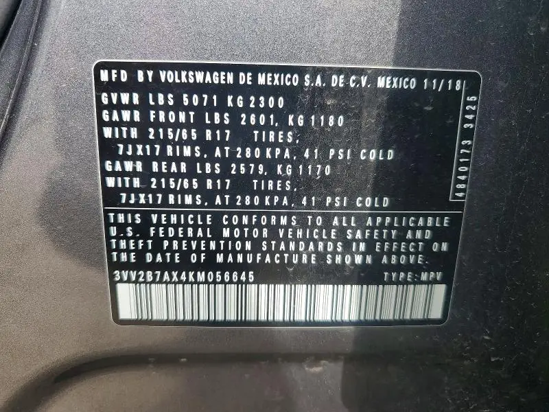 2019 VOLKSWAGEN TIGUAN SE  