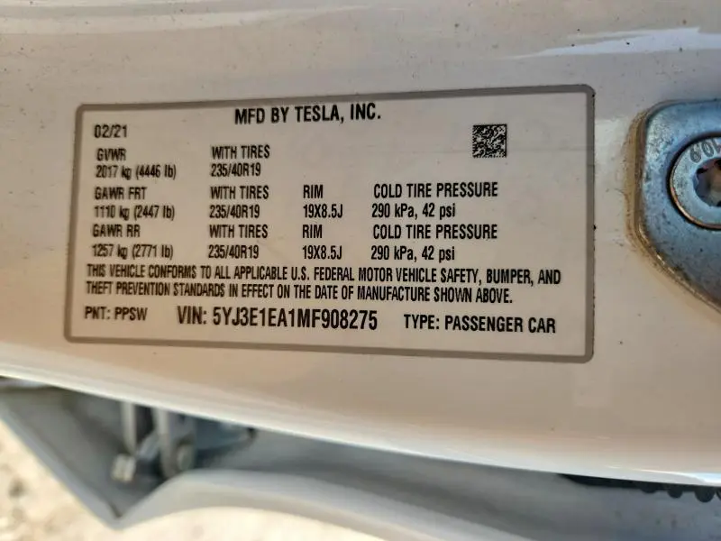 2021 TESLA MODEL 3   