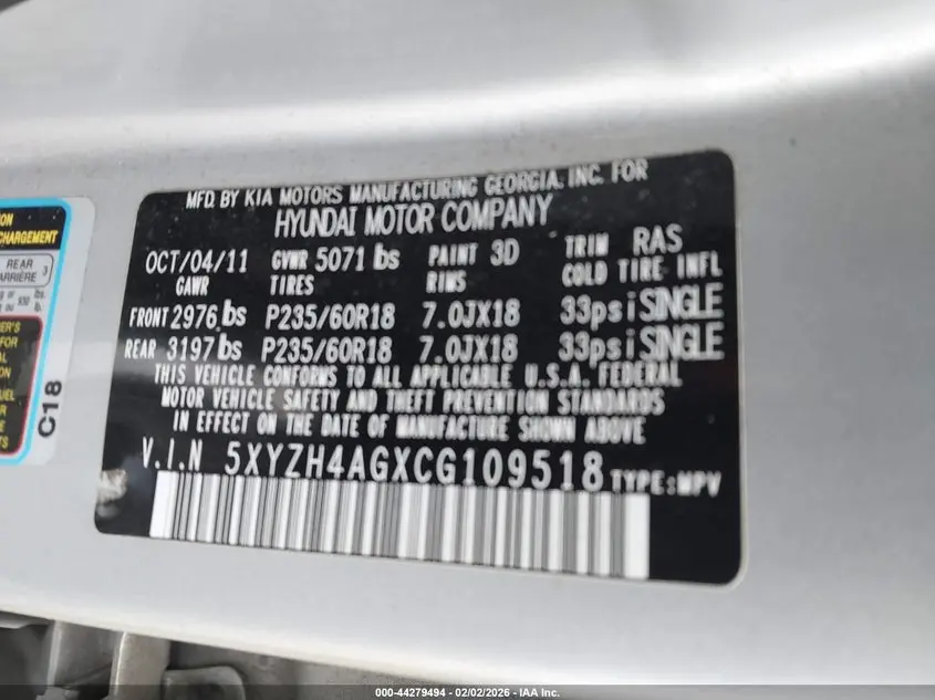 2012 HYUNDAI SANTA FE SE