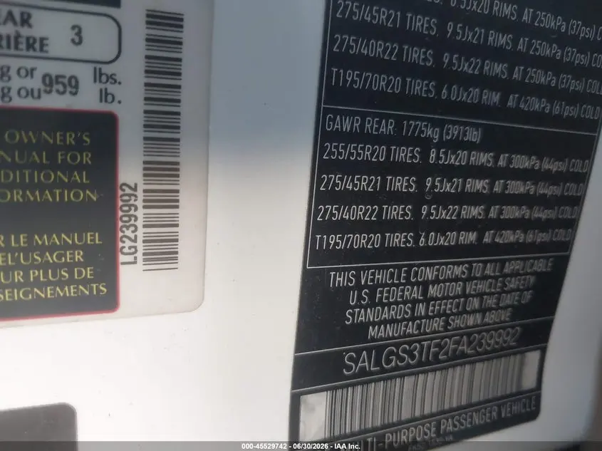 2015 LAND ROVER RANGE ROVER 5.0L V8 SUPERCHARGED