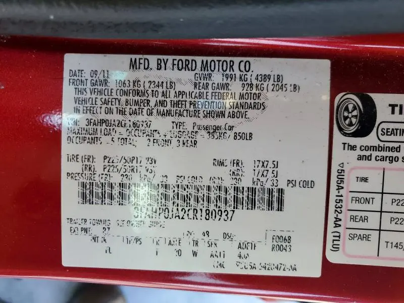 2012 FORD FUSION SEL  