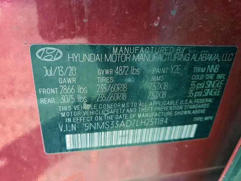 2020 HYUNDAI SANTA FE SEL  