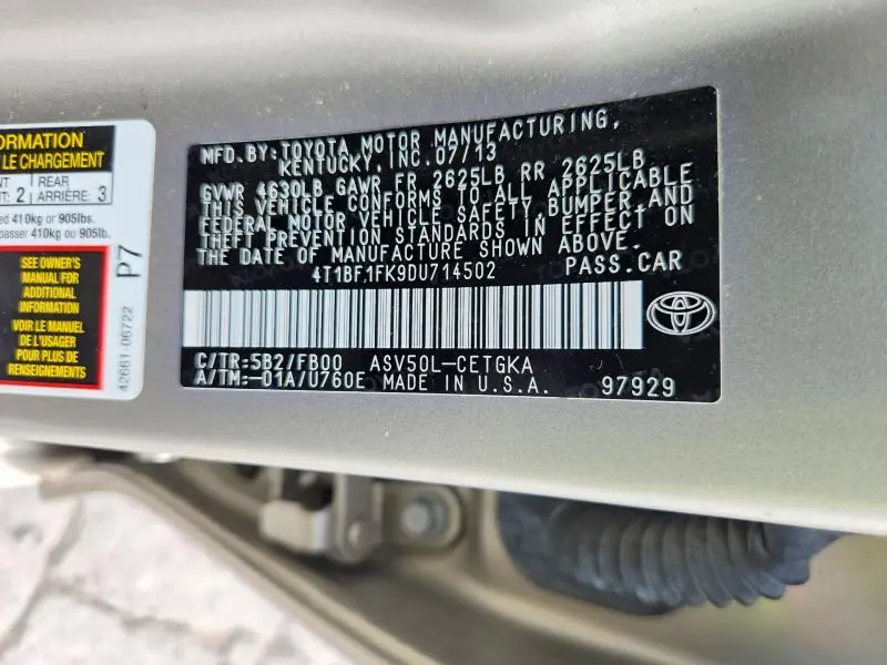 2013 TOYOTA CAMRY XLE  