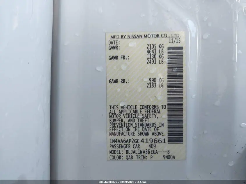 2016 NISSAN MAXIMA 3.5 SR