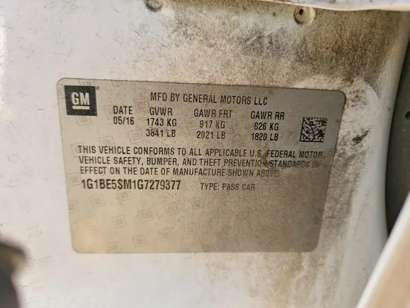 2016 CHEVROLET CRUZE LT  