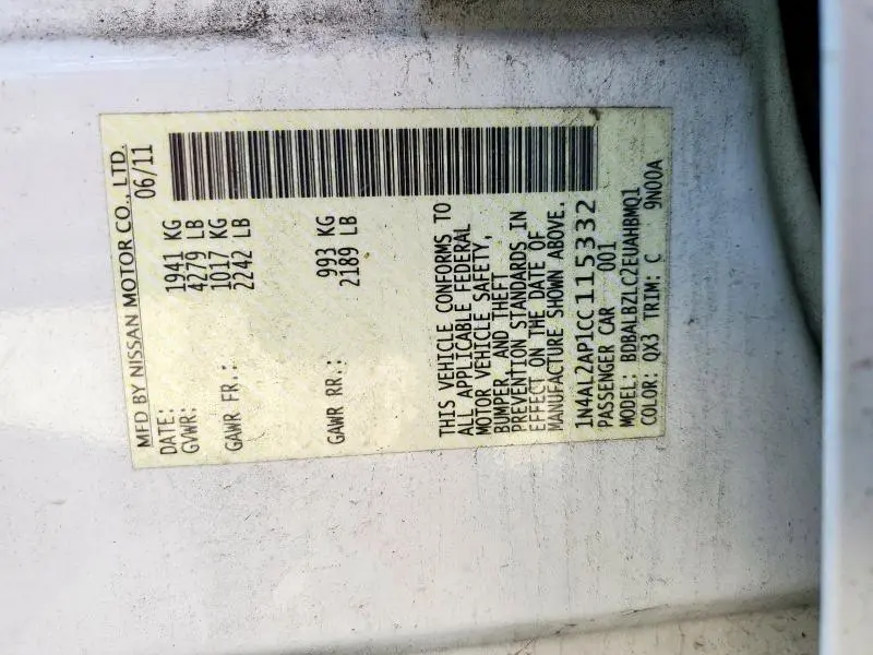 2012 NISSAN ALTIMA BASE  