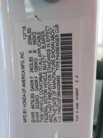 2019 HONDA ACCORD SPORT