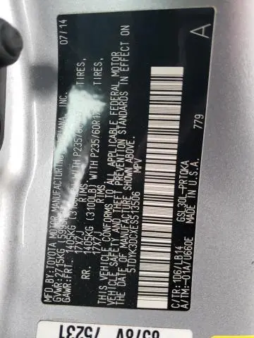 2014 TOYOTA SIENNA XLE  