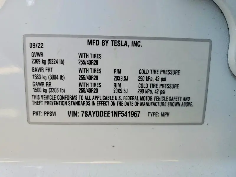 2022 TESLA MODEL Y   