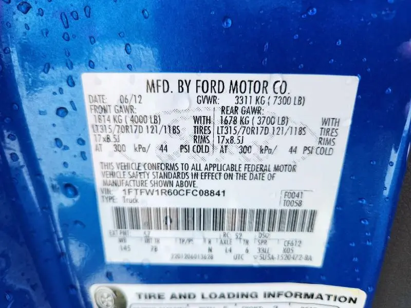 2012 FORD F150 SVT RAPTOR  