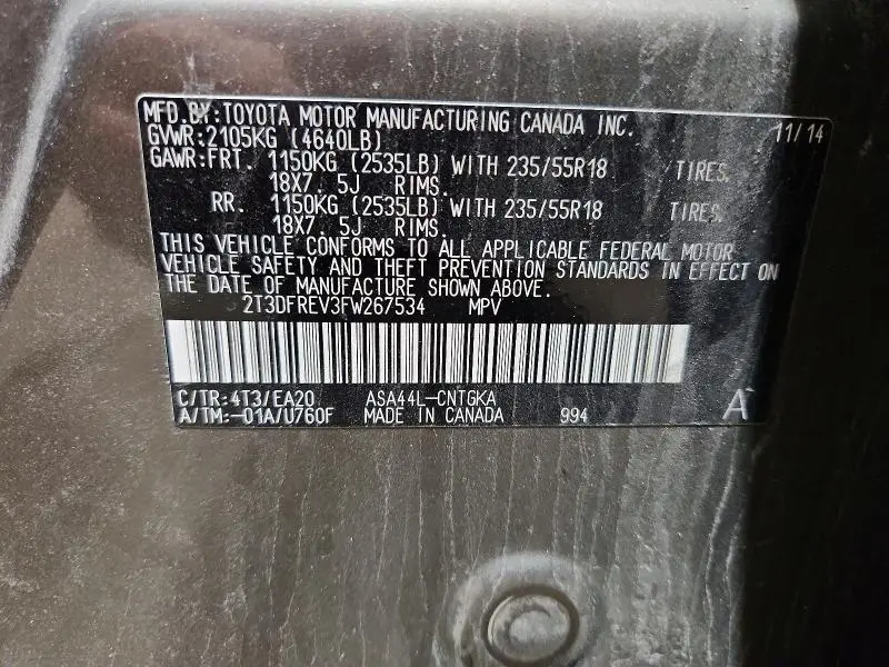 2015 TOYOTA RAV4 LIMITED  