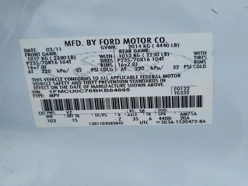 2011 FORD ESCAPE XLS  