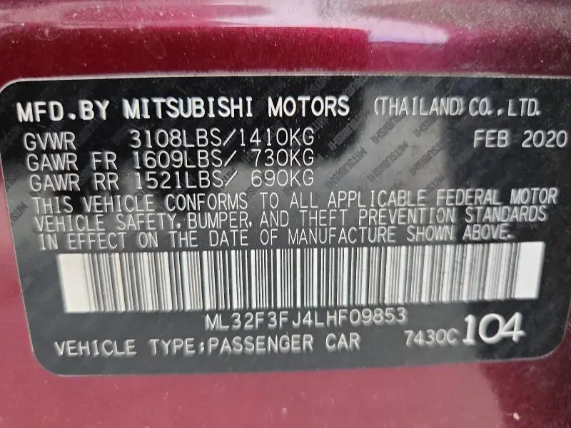 2020 MITSUBISHI MIRAGE G4 ES  