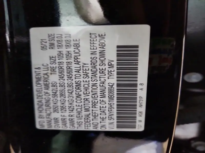 2021 HONDA PILOT EXL  