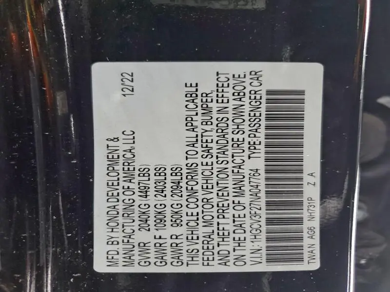 2022 HONDA ACCORD HYBRID SPORT  