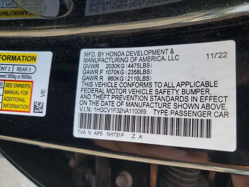 2022 HONDA ACCORD SPORT  