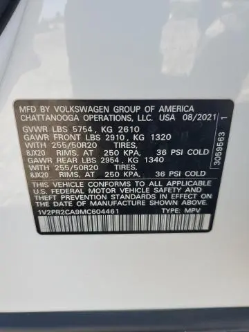 2021 VOLKSWAGEN ATLAS SE  