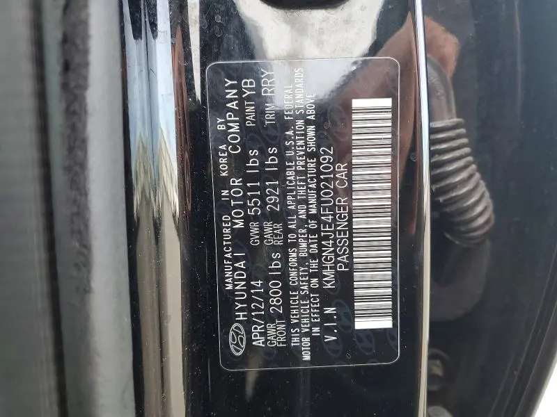 2015 HYUNDAI GENESIS 3.8L  