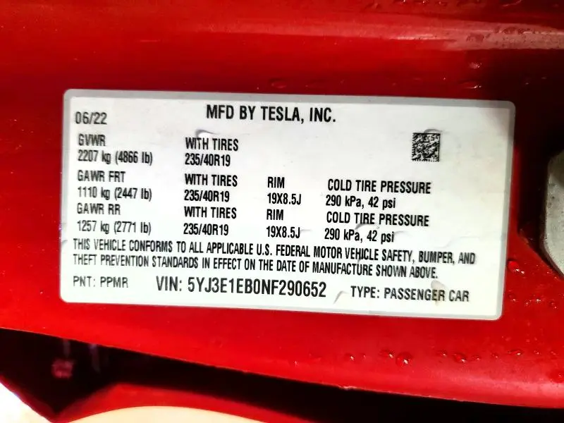 2022 TESLA MODEL 3   