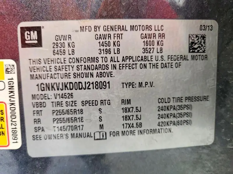 2013 CHEVROLET TRAVERSE LTZ  