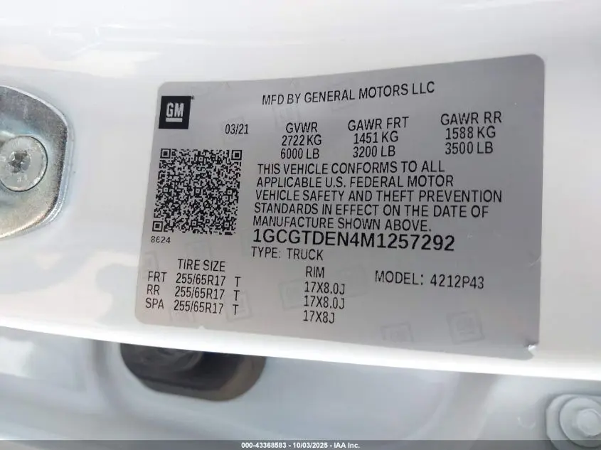 2021 CHEVROLET COLORADO 4WD  SHORT BOX Z71