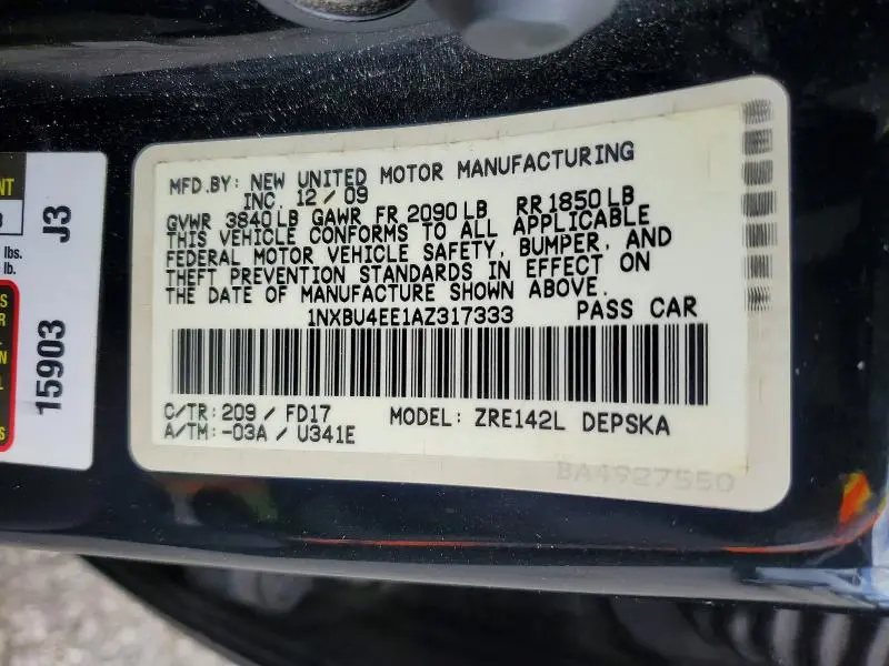 2010 TOYOTA COROLLA S  