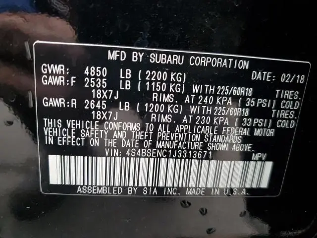 2018 SUBARU OUTBACK 3.6R LIMITED  