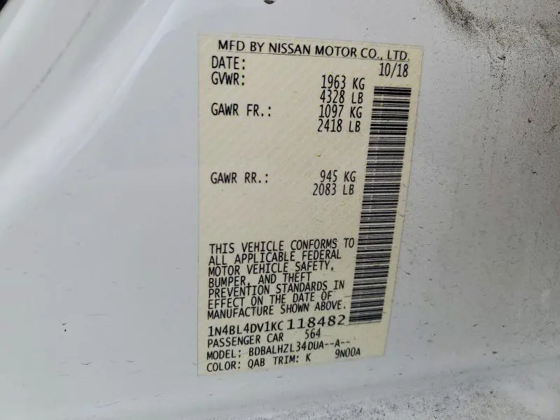 2019 NISSAN ALTIMA SV  