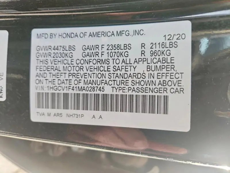 2021 HONDA ACCORD SPORT SE  