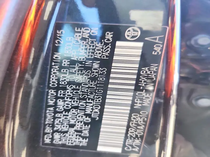 2016 TOYOTA PRIUS C ONE  