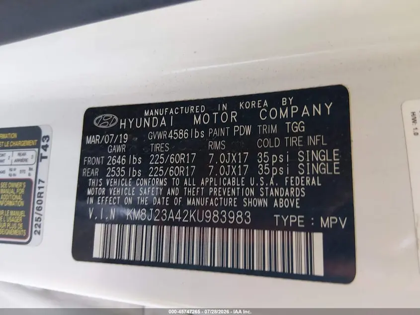 2019 HYUNDAI TUCSON SE
