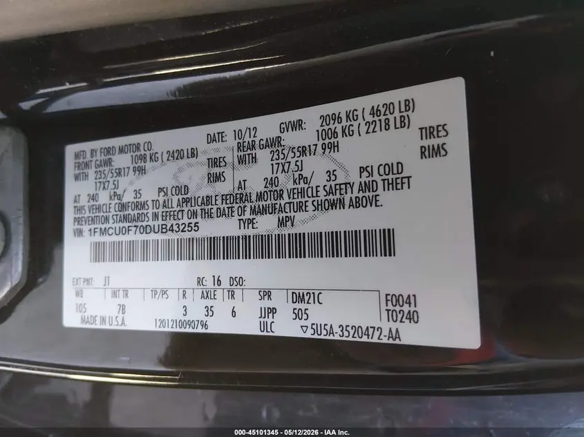 2013 FORD ESCAPE S