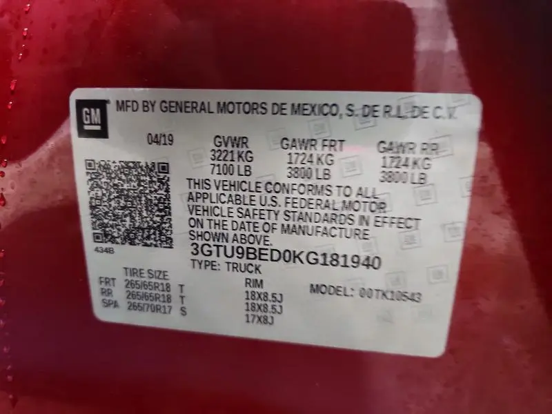 2019 GMC SIERRA K1500 SLE  